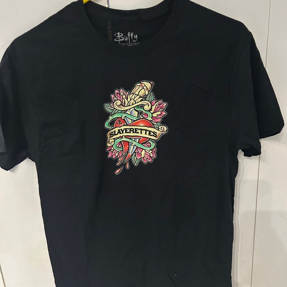 Buffy The Vampire Slayer Black Short Sleeve Tee with Graphic Design Slayerettes